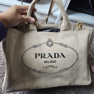 Prada Tan Canvas Logo Tote